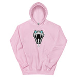 Hoodie with a snake design with tattoo style diamond eyes. Pink Hoodie. Comfy Hoodie.